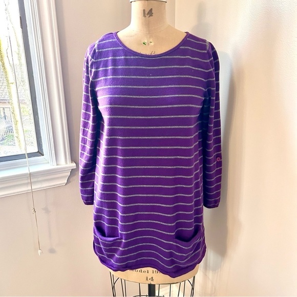 Nordstrom womens Caslon Purple Grey Stripe Tunic Long sweater Cotton Blend Sz L - Picture 15 of 15